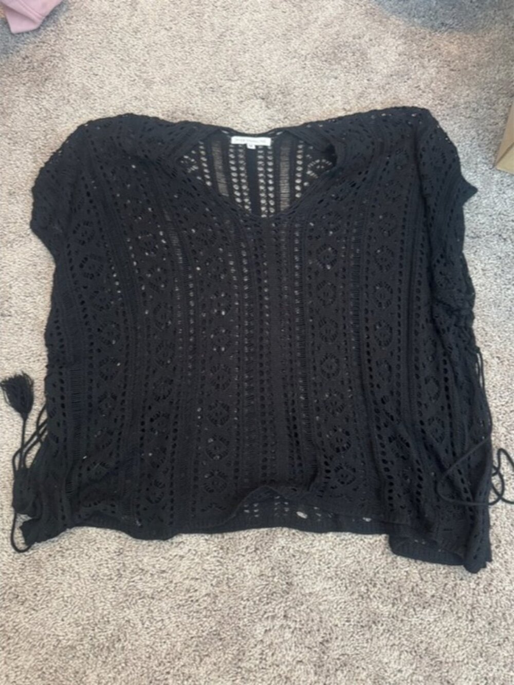 Black Crochet Swim Coverup Tunic - Women's Beach Top